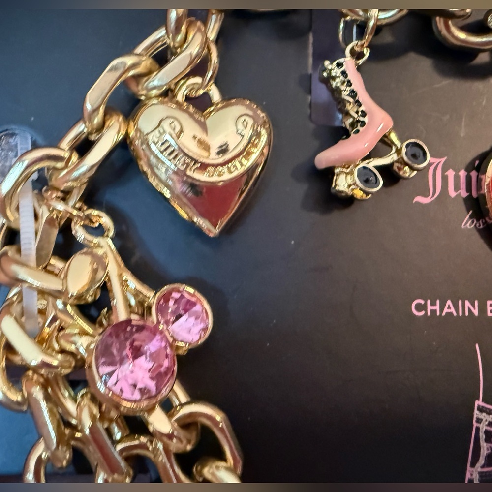 Juicy Couture Los Angeles NWT Sz M/L Gold Tone Chunky Chain Charm Metal Belt - Picture 5 of 6